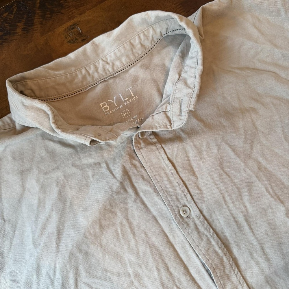 BYLT Shirt Mens 3XL Beige‎ Tencel Viscose Cotton Long Sleeve Button Up Casual